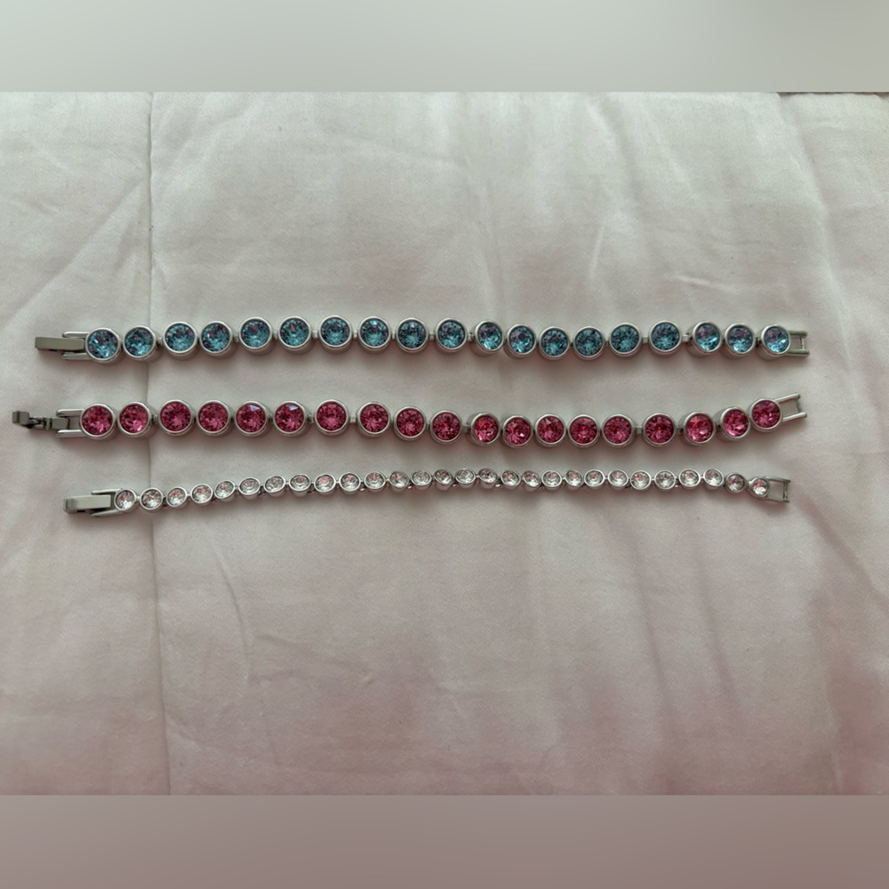 Touchstone Crystal - Swarovaski - Elegant Silver, Pink, and Blue Bracelet Set
